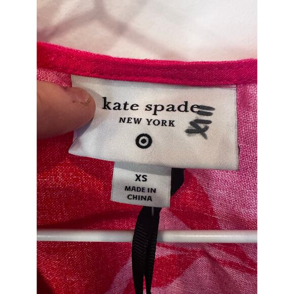 Kate Spade x Target Classic Rose Linen Long Sleeve Maxi Dress Pink/Red Sz XS - Picture 5 of 7